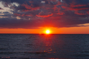 Sunset over the beach at Sara's Campground, Erie, Pennsylvania.